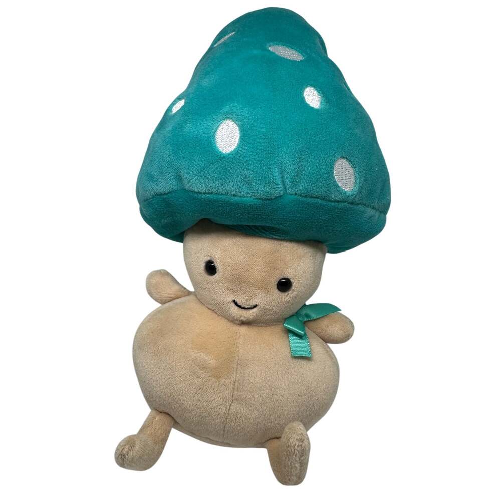 Jellycat Fun-Guy Bertie Teal / Blue Mushroom Plush Stuffed Animal Toy w/ Bow
